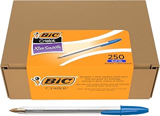 BIC Cristal Xtra Smooth Ballpoint Pen, Medium 1.0 mm Point and Easy-Glide Ink for Everyday Writing, 250-Count Pack in Blue Ink