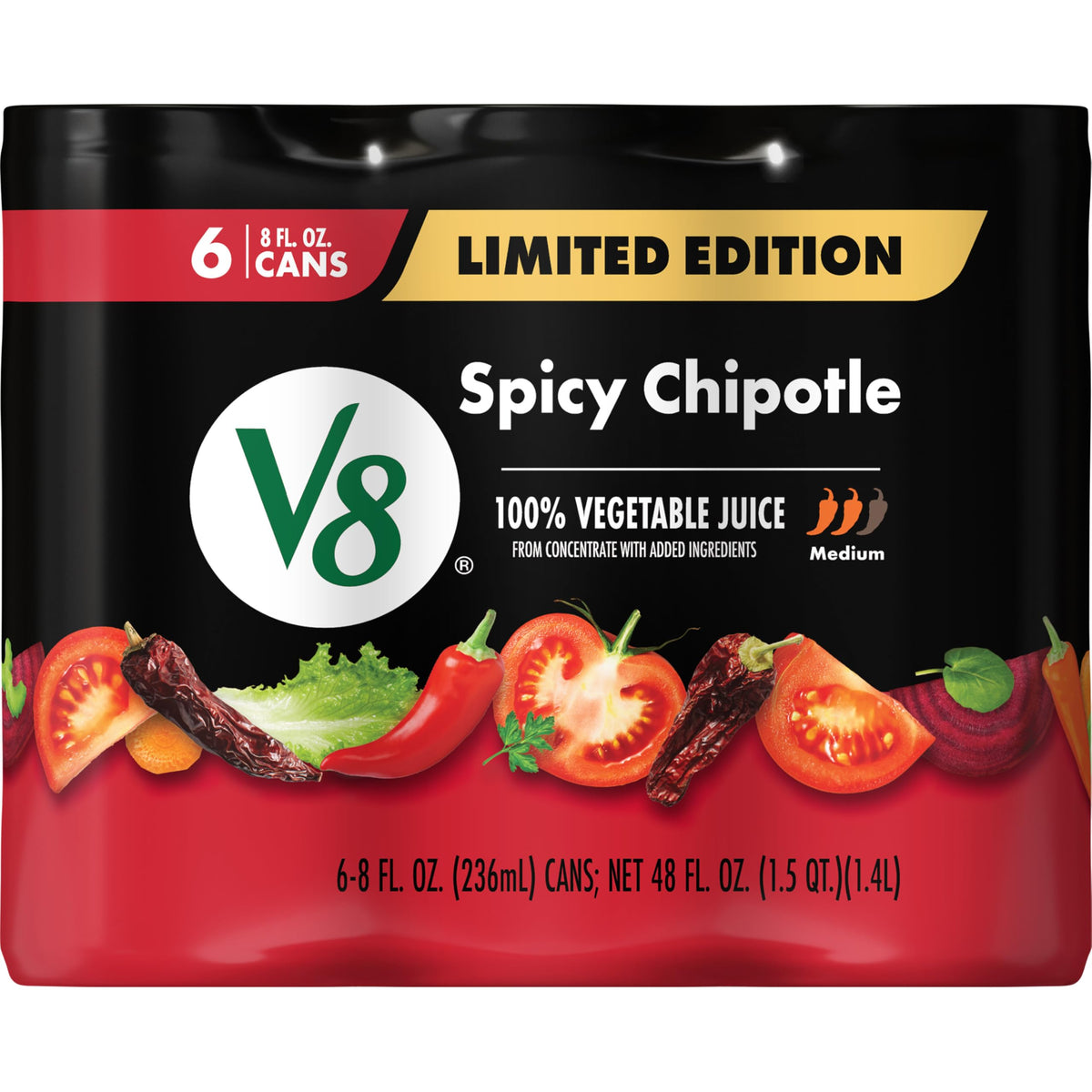 Spicy Chipotle 100% Vegetable Juice by V8 – 8 Fl Oz (Pack of 6), Model 200000029786