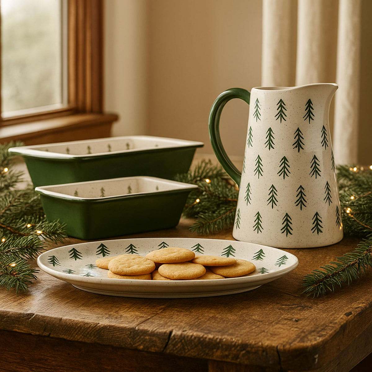 Christmas Tree Bake and Serve Loaf Pan by 10 Strawberry Street – Bake & Serve Loaf, Ceramic, Christmas Tree Green, Model XTREE-LOAF-DS