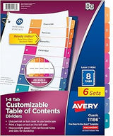 Avery Ready Index® Table of Contents Dividers, 8-Tab, Color, 6 Sets