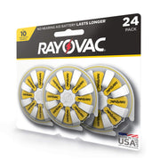 Size 10 Hearing Aid Batteries (24 Pack) by Rayovac – 24 Count, Yellow Tab, Model BD15106
