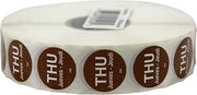 DayMark Safety Systems DuraMark IT110059 Day of the Week Trilingual Permanent Label, Thursday, 3/4" Circle, Brown (Roll of 2000)