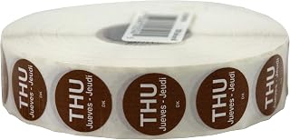 DayMark Safety Systems DuraMark IT110059 Day of the Week Trilingual Permanent Label, Thursday, 3/4" Circle, Brown (Roll of 2000)