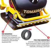 5.5 HP Honda Engine Forward Plate Compactor Walk Behind Vibratory Dirt Asphalt Soil Plate Compactor (Compactor + Pad) by Tomahawk Power – Metal, Model TPC90H + TPC90H-PAD