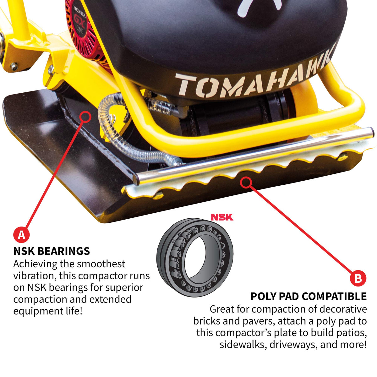 5.5 HP Honda Engine Forward Plate Compactor Walk Behind Vibratory Dirt Asphalt Soil Plate Compactor (Compactor + Pad) by Tomahawk Power – Metal, Model TPC90H + TPC90H-PAD