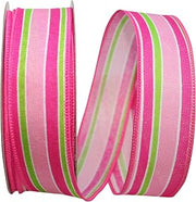 Reliant Ribbon Stripe Bright Linen Lines Wired Edge Ribbon, 1-1/2 Inch X 20 Yards, Pink