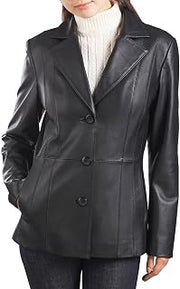 Women Crystal Lambskin Leather Blazer Jacket