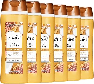 Suave Moisturizing Body Wash, with Milk & Honey and Vitamin E Extract, No Parabens, No Phtahaltes, 18 Oz Pack of 6