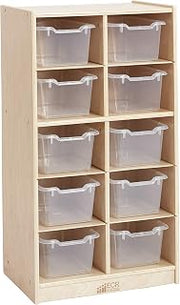 ECR4Kids 10 Cubby Tray Cabinet with Scoop Front Storage Bins, 5x2, Natural, Classroom Furniture, Clear