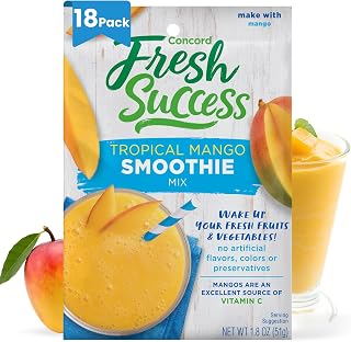 Concord Foods Tropical Mango Smoothie Mix, 1.8 oz, Add Mango, Water & Ice | Quick Fruit Drink Powder for Tropical Smooth Blend, After-School Snacks, No Artificial Flavors or Preservatives, Pack of 18
