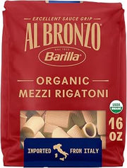 Al Bronzo Barilla Organic Mezzi Rigatoni Pasta, Imported from Italy, 16oz