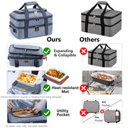 Bagsprite Insulated Casserole Carrier, Expandable Double Layer, Grey