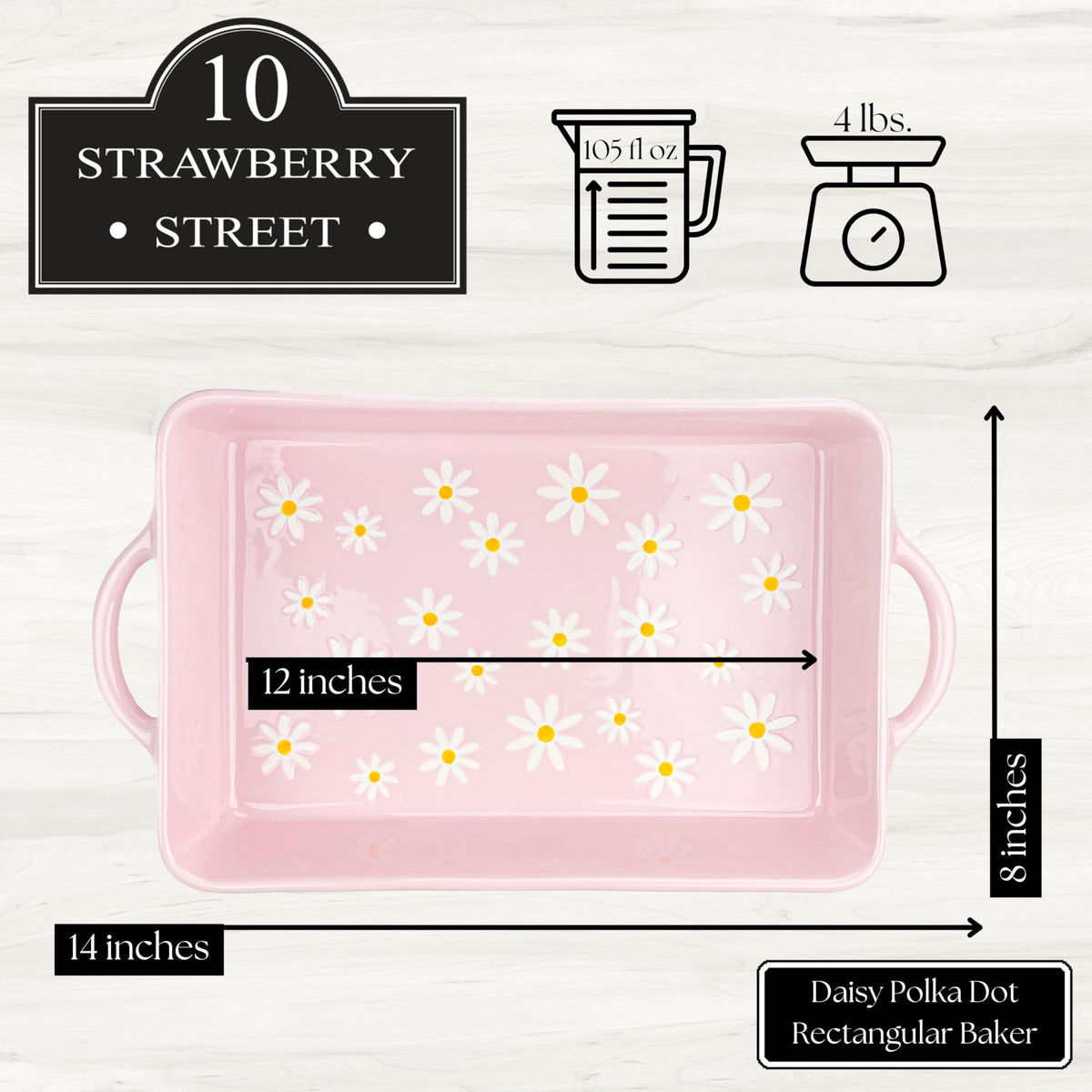 10 Strawberry Street Pink Rectangle / 12" Rectangle / 105.0 fluid_ounces Bakers
