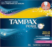 Tampax Pearl Tampons with Plastic Applicator, Regular Absorbency, Fresh Scent, 36 Count