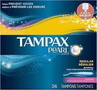 Tampax Pearl Tampons with Plastic Applicator, Regular Absorbency, Fresh Scent, 36 Count