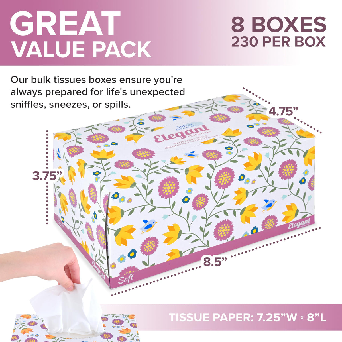 Premium Bulk Tissues by Stock Your Home – 8 Pack, Tissue, White, Pack of 8, Model 1896