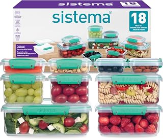 Sistema KLIP IT Storage Containers, Airtight and Stackable Food Storage Containers with Lids, Lunch Boxes and Snack Boxes, BPA-Free, 18 Pieces (9 Cans and Lids)