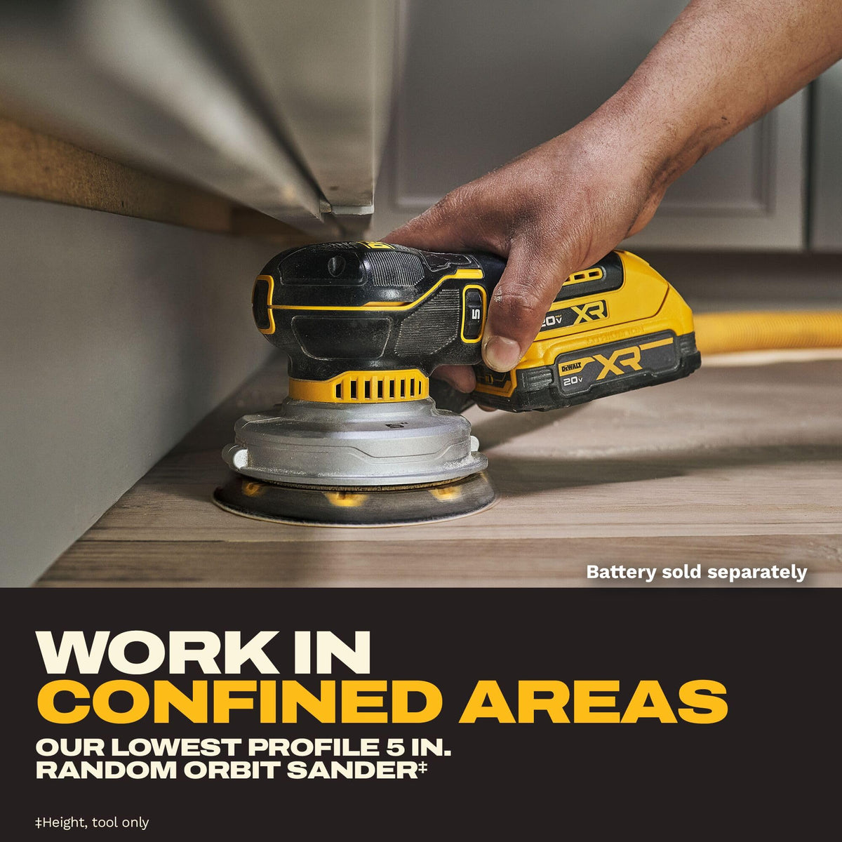 Sander, 20V MAX XR 5 in Random Orbital Sander, Cordless () by DEWALT – Black, Yellow, Model DCW211B