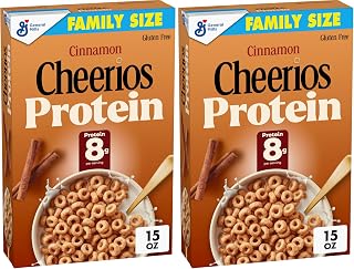 Cheerios Protein Cereal, Cinnamon, 8g Protein, Family Size, 15 oz (Pack of 2)