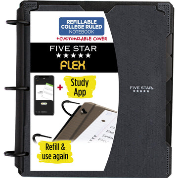 Flex Refillable Notebook + Study App by Five Star – 1 Pack, Plastic, Black, Model 29326AA2