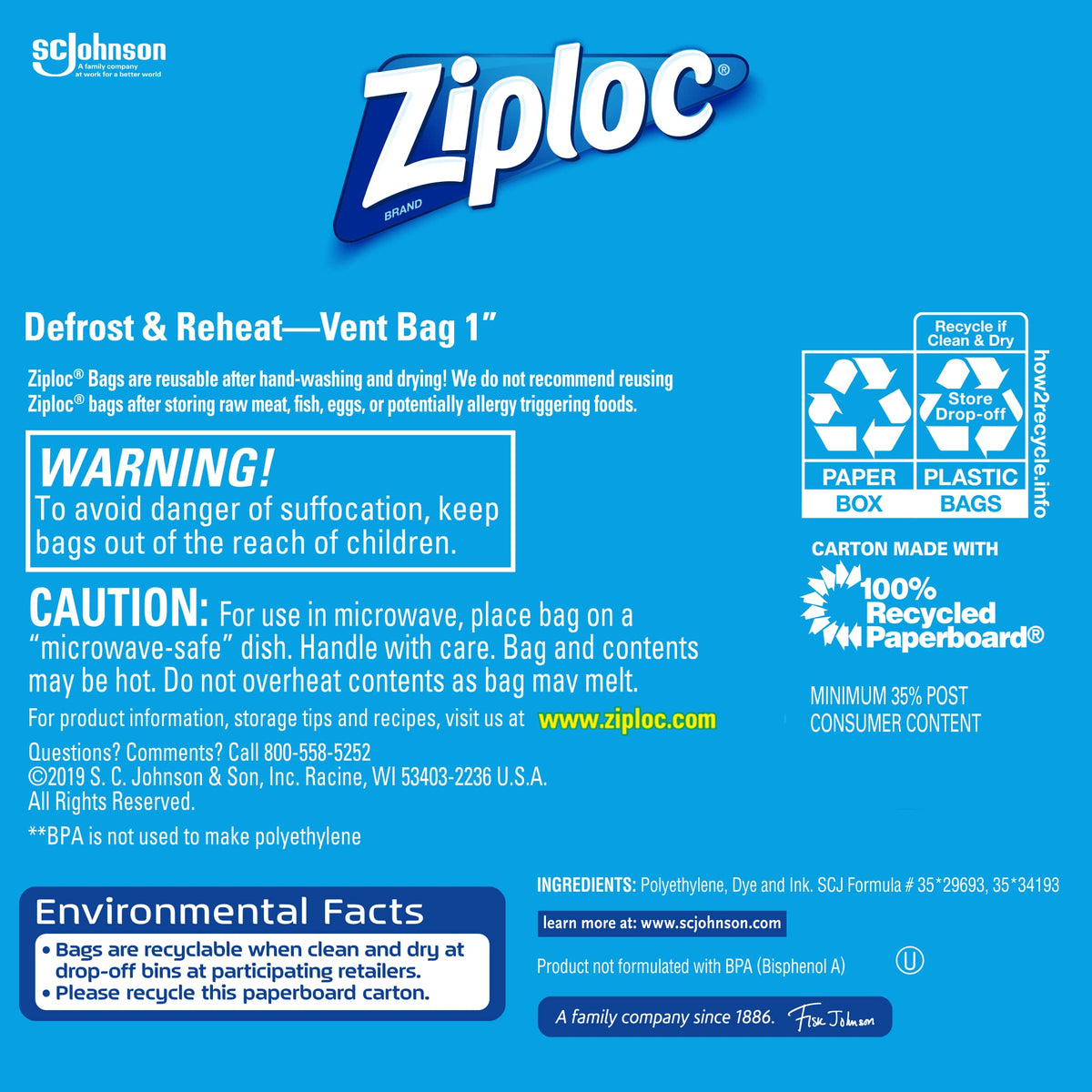 Double Zipper Gallon Storage Bags 20 ea by Ziploc – One Size, 1.0 gallons, Polyethylene (PE), Clear, Pack of 20