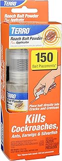 TERRO Roach Bait Powder with Precision Applicator, 0.53 oz Tube | Kills Cockroaches, Ants, Earwigs, & Silverfish, 150 Targeted Placements, Indoor and Outdoor Pest Control Solution, T530