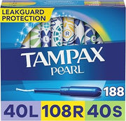 Tampax Pearl Plastic Tampons, Light/Regular/Super Absorbency Multipack, 188 Count, Unscented (47 Count, Pack of 4 - 188 Count Total) - Packaging May Vary