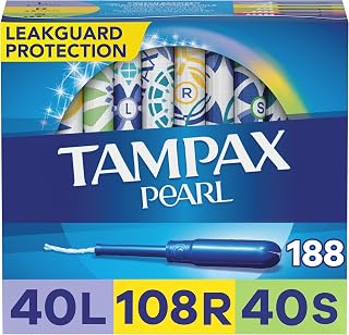 Tampax Pearl Plastic Tampons, Light/Regular/Super Absorbency Multipack, 188 Count, Unscented (47 Count, Pack of 4 - 188 Count Total) - Packaging May Vary