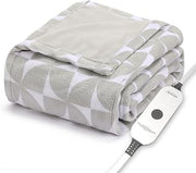 Sunbeam Royal Luxe Microplush Heated Throw Electric Blanket, 50" x 60", 4-Hour Auto Shut-Off,Fast Heating, Machine Washable, Warm and Cozy, Grey Geometric