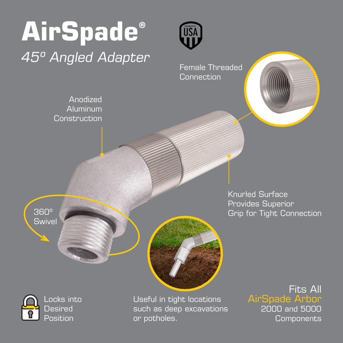 AirSpade 2000 45 Degree Angled Adaptor by Guardair – 36 INCH, aluminum, Multicolor, Model HT119