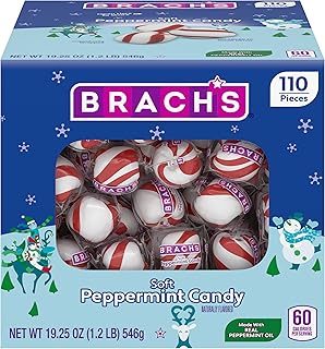 Brach's Holiday Soft Peppermint Candy Tub, Individually Wrapped Mints, 19oz, 110 Pieces