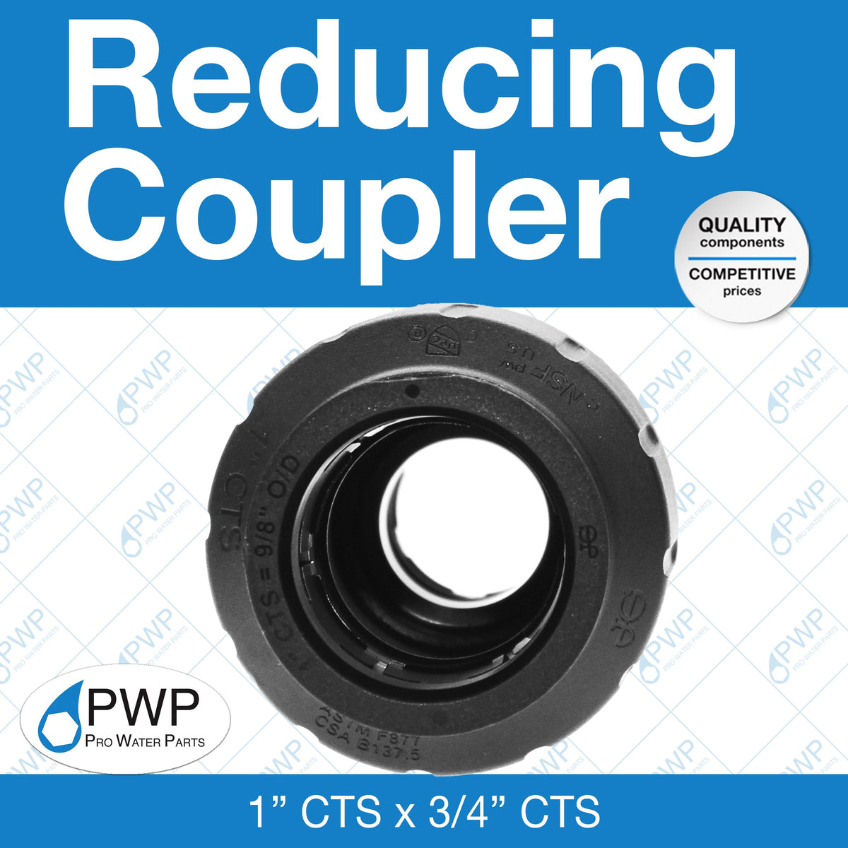 Reducing Coupler 1" CTS X 3/4"CTS 5 Pack by John Guest – Lead,Plastic, Black, Pack of 5, Model 4-PEI203628E