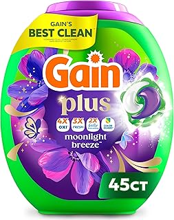 Plus Flings Liquid Laundry Detergent Pods, Gain's Best Clean, All-In-One Pacs, Moonlight Breeze Scent, 45 Count
