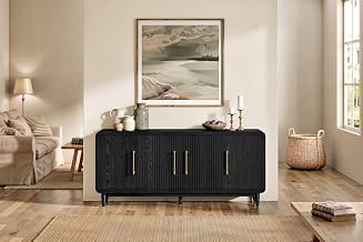 Martin Furniture 72" TV Console, Modern, Four Door Entertainment Stand, Wood Accent Cabinet/Credenza, Fully Assembled, Black