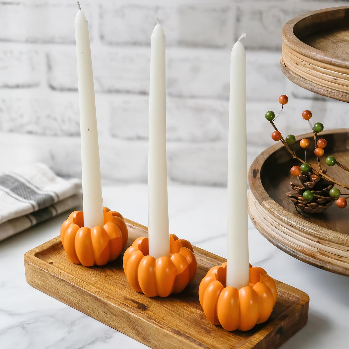 Kate Aspen Pumpkin Candle Holder Set, Resin Orange, Set of 6