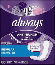 Always Panty Liners Anti Bunch Regular, 60 Count
