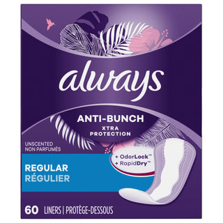 Panty Liners Anti Bunch Regular, 60 Count by Always –