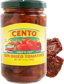 Cento Chefs Sun Dried Tomatoes in Oil & Spices for Pasta, Salad & Antipasto - Grown and Processed in Italy - Gluten-Free, Non-GMO, Low Sodium Italian Tomatoes - 10 Ounce Jar | Low Sodium; Grown and Processed in Italy; Halved & Jarred to Preserve Flavor; Ideal for Pasta, Salads and Antipasto Platters