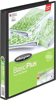 Wilson Jones Print-Won't-Stick Flexible Poly Round Ring View Binder, 0.625-Inch Capacity, 8.5" x 11" Sheet Size, Black (43340D)