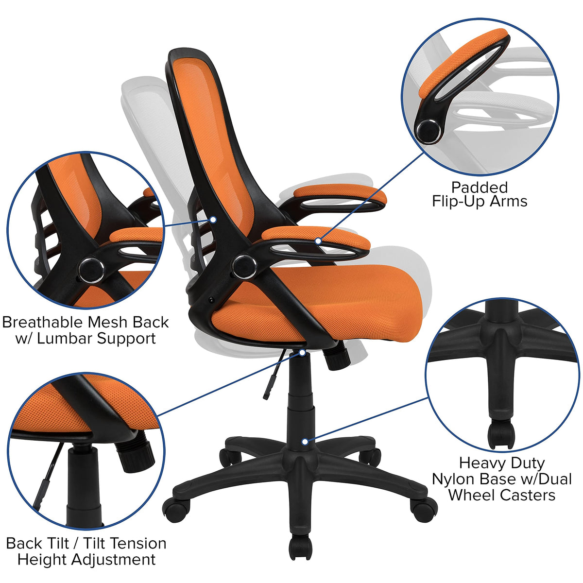 Flash Furniture Orange / Set of 1 / Contemporary Home Office Desk Chairs