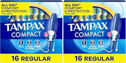 Tampax Pocket Pearl Tampons Regular Absorbency with LeakGuard Braid, Unscented, 16 Count (Pack of 2)
