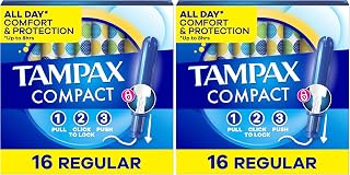 Tampax Pocket Pearl Tampons Regular Absorbency with LeakGuard Braid, Unscented, 16 Count (Pack of 2)