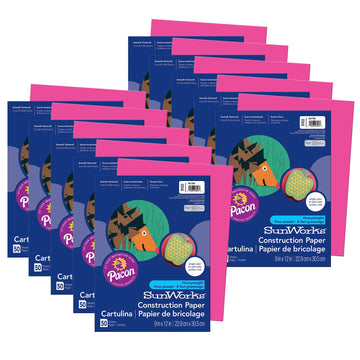 Prang Construction Paper by DIXON TICONDEROGA CO - PACON – 9 x 12 inches, Paper, Hot Pink, Pack of 10, Model PAC9103-10