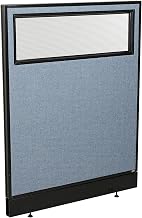 Global Industrial 36-1/4"W x 46" H Office Partition Panel with Partial Window & Pass-Thru Cable, Blue