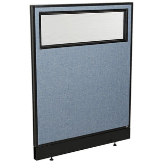36-1/4"W x 46" H Office Partition Panel with Partial Window & Pass-Thru Cable by Global Industrial – Alloy Steel, Blue, Model 694754WPBL