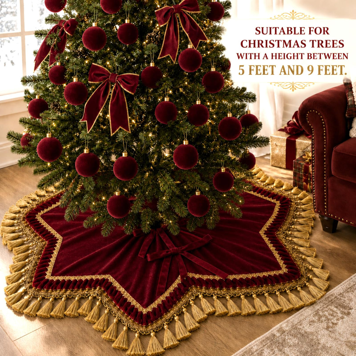 Roowest Velvet Christmas Tree Skirt, 48 Inch Octagon, Classic