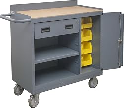 Durham 2212A-BLP-8B-LU-95 Mobile Cabinet with Drawer Lockable Storage Compartment with 8 Hook-On Bins, 36" Wide, 1200 lb Capacity, Yellow