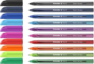 Schneider Vizz M (Medium) Ballpoint Pen, 1.0 mm, Transparent Barrel, Assorted Ink Colors, Pack of 10 Pens (102290)
