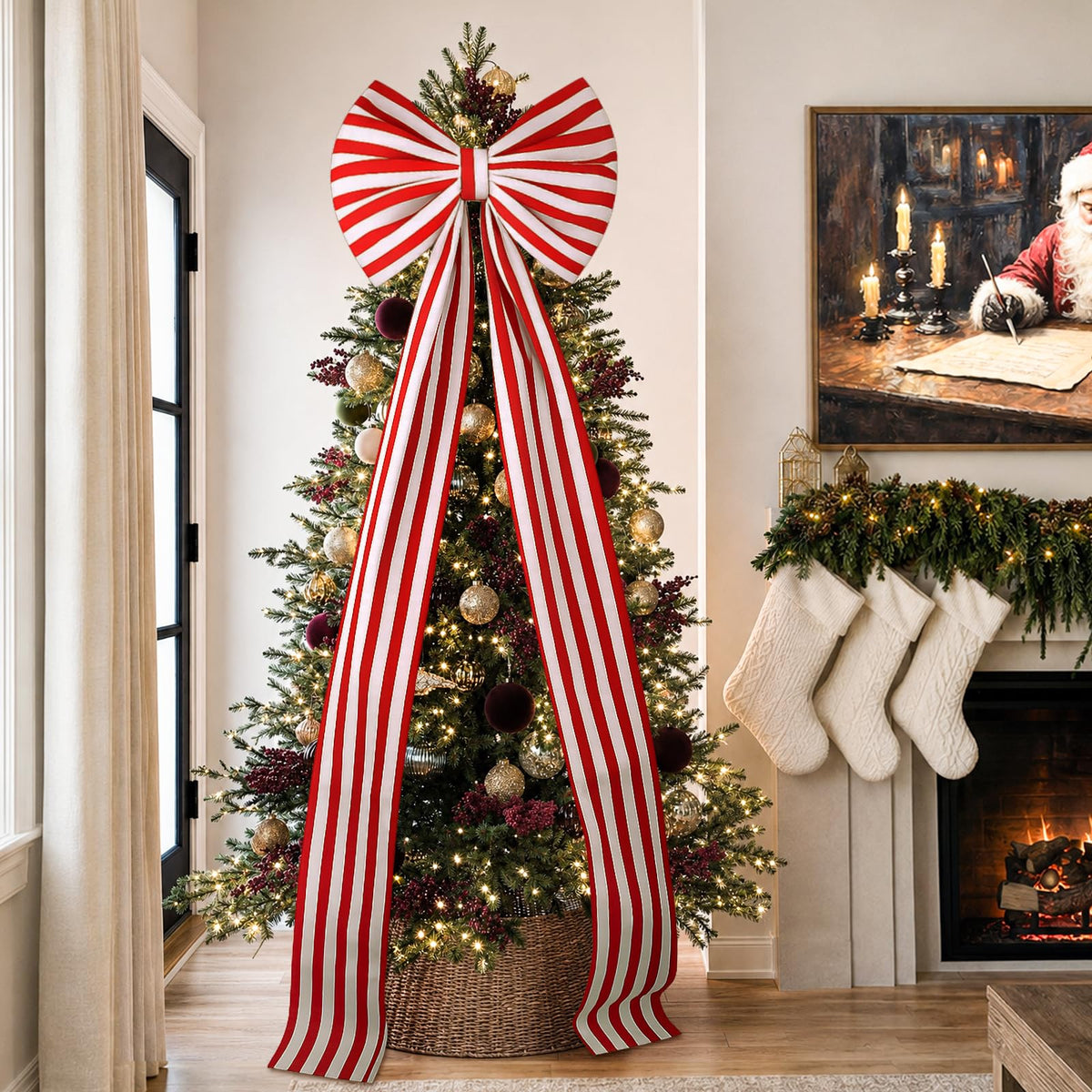 Zesua Giant Holiday Bow, 6.5 Feet, Red and White Striped