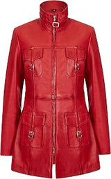 'Mistress' Ladies Blue Black RED Gothic Style Fitted Real Lambskin Leather Jacket Coat